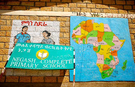 A map of Africa stuck onto the wall of a school 