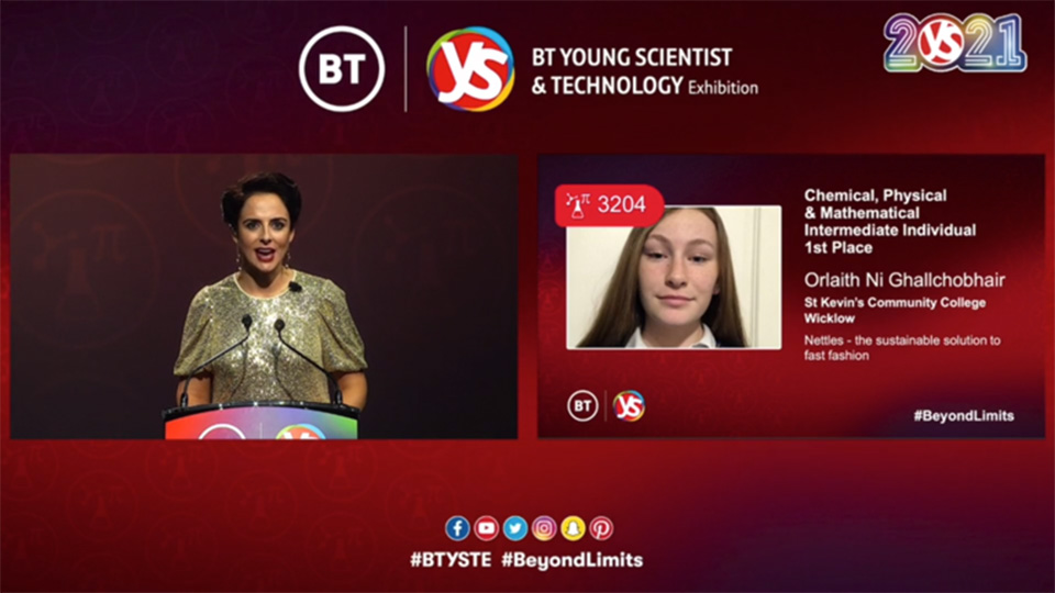 Photo credit: BTYSTE. Orlaith Ní Ghallchobhair from St Kevin's Community College in Wicklow