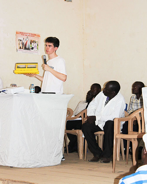 Timothy's presentation at Busitema University in Soroti (Credit: Self Help Africa)