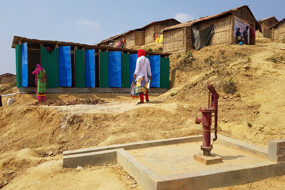 Recently constructed Latrines (Toilets) & Water Pumps at Kutapalong, Refugee camp, Bangladesh